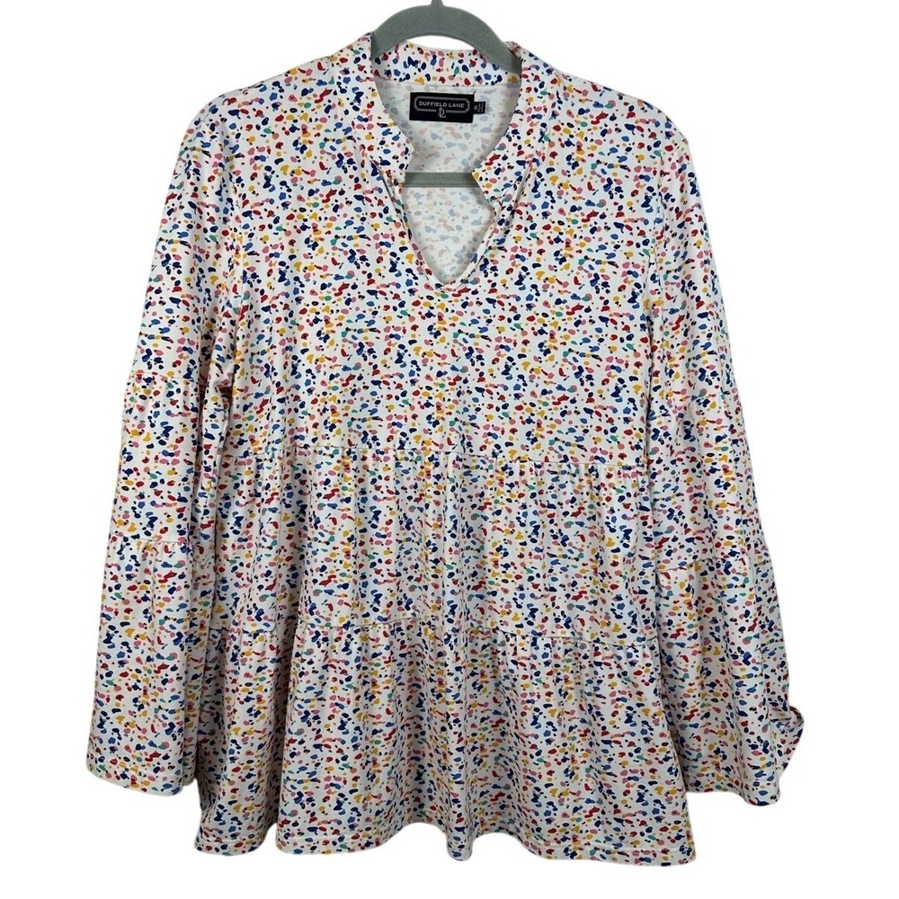 Duffield Lane Blouse Women Medium Multicolor EUC Tiered Splatter Paint Print